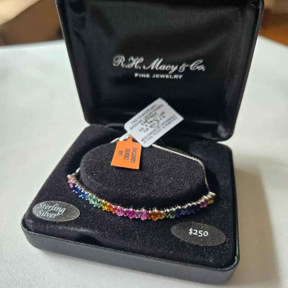 Macy's Lab-Grown Multi-Sapphire Bracelet (4-1/8 ct.) in Sterling Silver - Picture 3 of 5
